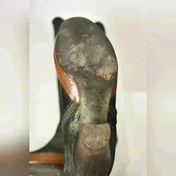 DRIES VAN NOTEN Emerald Green Distressed Metallic Leather Mid Calf Boots 9US - Picture 5 of 9